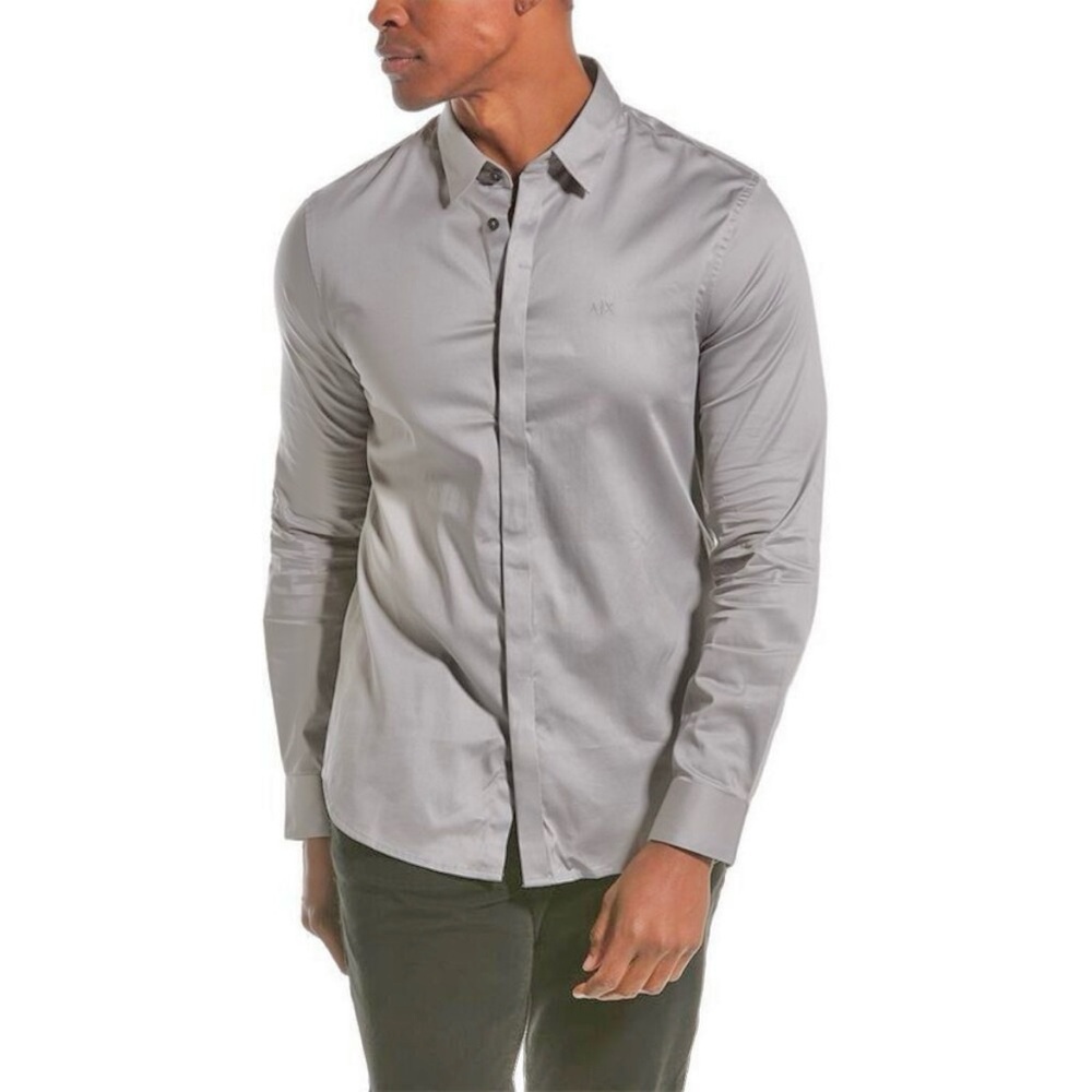 Armani Exchange Gray Slim Fit Long Sleeve Button Down Shirt, size XS